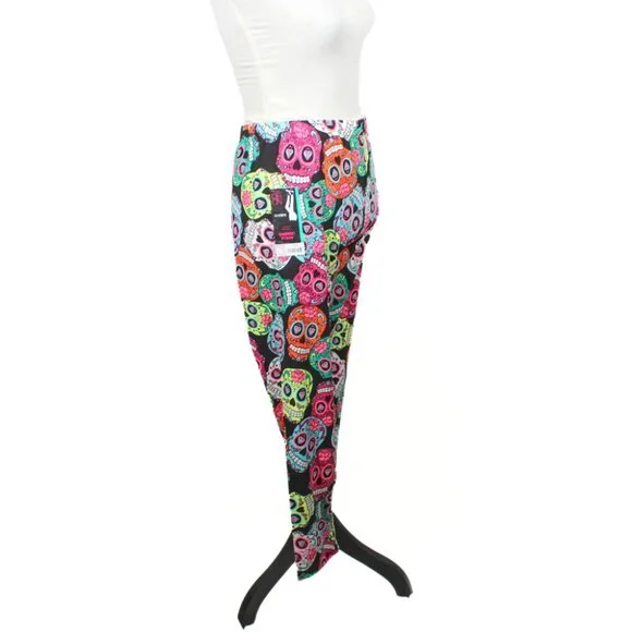NWT No Boundaries Sugar Skull Print Leggings – Bold & Colorful, Juniors XL - Picture 3 of 7